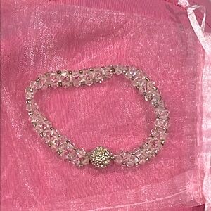 Vintage Elegant silver and Clear Beaded Bracelet with magnet clasp‎